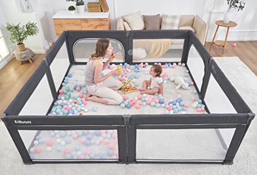 Albott Baby Playpen- Foldable Playpen for Babies and Toddlers 74x74 in Baby Play Yards, Portable Baby Fence(Large, Deep Grey)