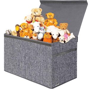 victor's toy box chest, collapsible sturdy storage bins with lids, large kids toy storage organizer boxes bins baskets for kids, boys, girls, nursery room, playroom, closet, home organization, 26.8"x13.8" x16" (dark grey)