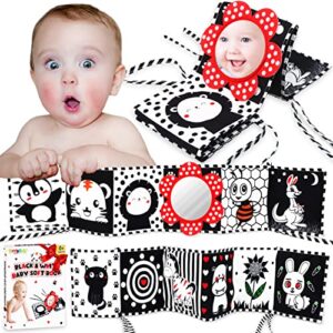 funnyb&g black and white baby toys - high contrast baby soft book baby brain development crib toys carseat toys infant tummy time mirror toys for 0 3 6 9 12 month baby birthday gift newborn gift