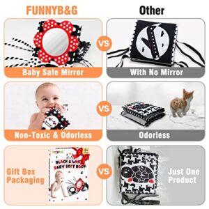 FUNNYB&G Black and White Baby Toys - High Contrast Baby Soft Book Baby Brain Development Crib Toys Carseat Toys Infant Tummy Time Mirror Toys for 0 3 6 9 12 Month Baby Birthday Gift Newborn Gift