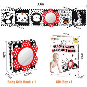 FUNNYB&G Black and White Baby Toys - High Contrast Baby Soft Book Baby Brain Development Crib Toys Carseat Toys Infant Tummy Time Mirror Toys for 0 3 6 9 12 Month Baby Birthday Gift Newborn Gift