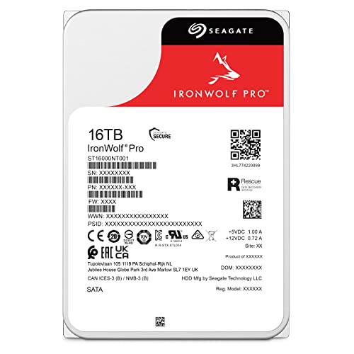 Seagate IronWolf Pro 16TB Enterprise NAS Internal HDD Hard Drive – CMR 3.5 Inch SATA 6Gb/s 7200 RPM 256MB Cache for RAID Network Attached Storage, Rescue Services - FFP g (ST16000NTZ01)