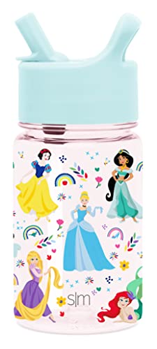 Simple Modern Disney Kids Water Bottle Plastic BPA-Free Tritan Cup with Leak Proof Straw Lid | Reusable and Durable for Toddlers, Girls | Summit Collection | 12oz, Princess Rainbows