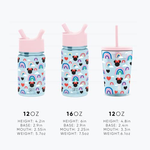 Simple Modern Disney Kids Water Bottle Plastic BPA-Free Tritan Cup with Leak Proof Straw Lid | Reusable and Durable for Toddlers, Girls | Summit Collection | 12oz, Princess Rainbows