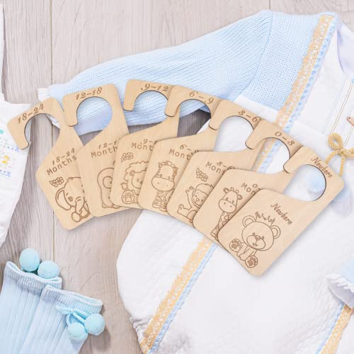 ShiningLove Wooden Baby Closet Dividers 7PCS Double Side Baby Clothes Closet Organizer Hangers from Newborn to 24 Months for Nursery Decor Newborn Essentials Nursery Closet Dividers Girl or Boy