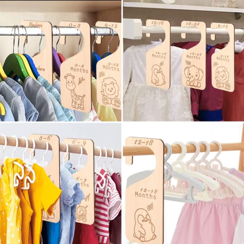 ShiningLove Wooden Baby Closet Dividers 7PCS Double Side Baby Clothes Closet Organizer Hangers from Newborn to 24 Months for Nursery Decor Newborn Essentials Nursery Closet Dividers Girl or Boy