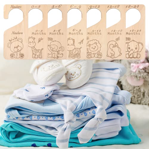 ShiningLove Wooden Baby Closet Dividers 7PCS Double Side Baby Clothes Closet Organizer Hangers from Newborn to 24 Months for Nursery Decor Newborn Essentials Nursery Closet Dividers Girl or Boy