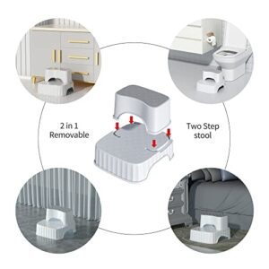 Beideli 2-in-1 Toddler 2 Step Stool – Elegant Double Up Step Stools for Kids Anti-Slip Toddler Two Stepping Stool for Bathroom Sink Kitchen and Toilet Potty Training (White)