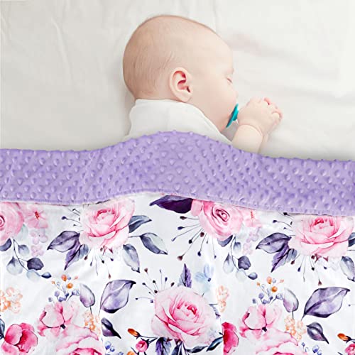 Pea Pod 30'' x 40''Baby Blankets, Super Soft Floral Minky Toddler Newborn Blanket for Boys Girls, Dotted Backing, Double Layer, Crib Receiving Blanket for Nursery/Stroller/Toddler Bed/Baby Carseat