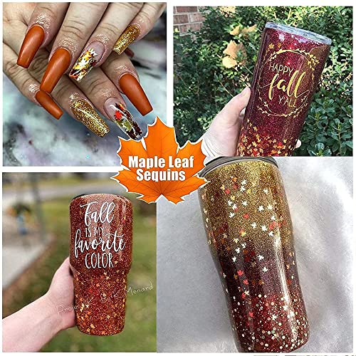 Maple Leaf Shape Glitter Fall Nail Art Sequins ,3D Metallic Red God Orange Yellow Mixed Design Confetti Maple Spangles for Women DIY Manicure Kit Decorations Salon Accessories 2 Bags