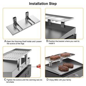 Universal Grill Foldable Warming Rack/Shelf for Blackstone 17'' 22'' 28'' 36'', Pit Boss,Camp Chef and Most Flat Top/Table Top Griddle Grill,Stainless Steel BBQ Shelf Replacement Parts,2 Pack