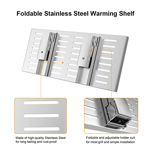 Universal Grill Foldable Warming Rack/Shelf for Blackstone 17'' 22'' 28'' 36'', Pit Boss,Camp Chef and Most Flat Top/Table Top Griddle Grill,Stainless Steel BBQ Shelf Replacement Parts,2 Pack