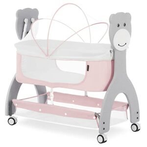 dream on me cub portable bassinet in pink, multi-use baby bassinet with locking wheels, large storage basket, mattress pad included, jpma certified
