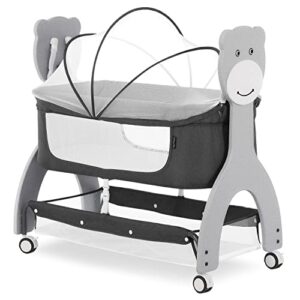 dream on me cub portable bassinet in dark grey, multi-use baby bassinet with locking wheels, large storage basket, mattress pad included, jpma certified