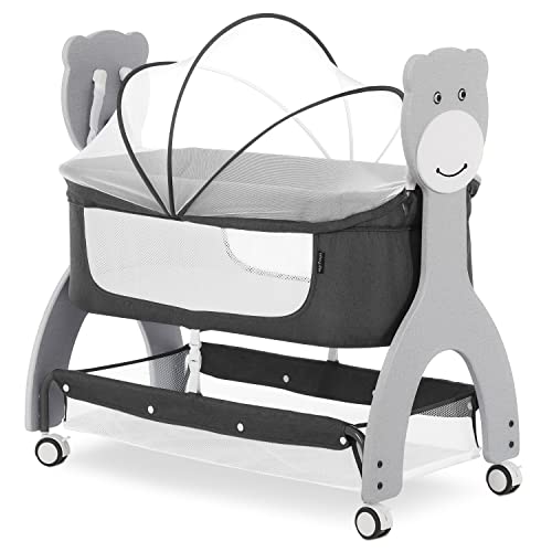 Dream on Me Cub Portable Bassinet in Dark Grey, Multi-Use Baby Bassinet with Locking Wheels, Large Storage Basket, Mattress Pad Included, JPMA Certified