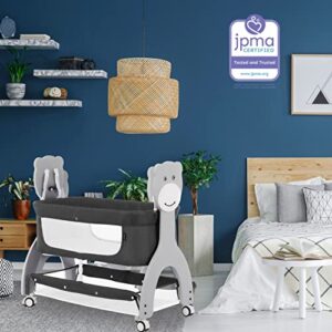 Dream on Me Cub Portable Bassinet in Dark Grey, Multi-Use Baby Bassinet with Locking Wheels, Large Storage Basket, Mattress Pad Included, JPMA Certified