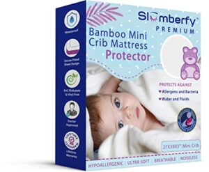 mini crib mattress protector by slumberfy, waterproof and hypoallergenic mattress protector for babies and toddlers, made of bamboo material, mom's choice award winner-27x39 inches