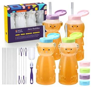 special supplies honey bear straw cup for babies, 4-pack, fun animal-shaped baby led weaning training drink for straw training and weaning