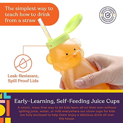 Special Supplies Honey Bear Straw Cup For Babies, 4-Pack, Fun Animal-Shaped Baby Led Weaning Training Drink for Straw Training and Weaning