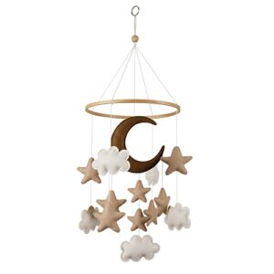 handmade baby mobile for crib - modern boho baby mobile - felt nursery mobile gender neutral - brown stars, white clouds and moon