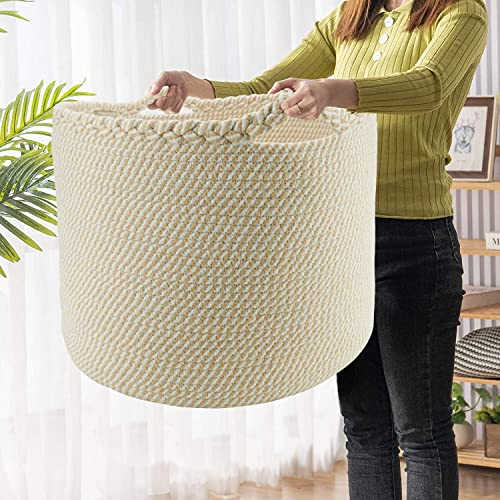 NUMONQ Extra Large Cotton Woven Basket 20''x20''x14'' Organize Laundry Baby Blankets Pillows Toys Nursery Hamper with Handles (Beige), XXL