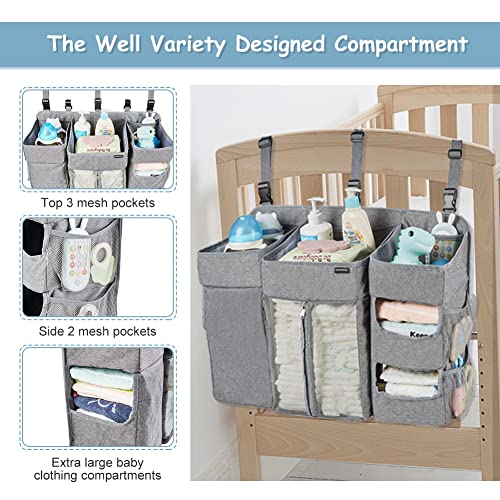 Clearworld Hanging Diaper Caddy for Changing Table and Crib,XL Diaper Caddy Organizer for Baby Essentials,Upgrade Thicken Diaper Stacker Nursery Organizer, Baby Shower Gifts(Gray)