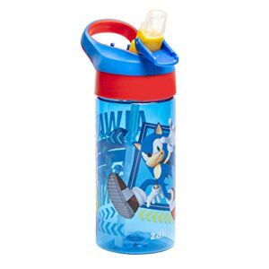 Zak Designs Sonic the Hedgehog Kids Water Bottle with Spout Cover and Built-in Carrying Loop, Made of Durable Plastic, Leak-Proof Water Bottle Design for Travel (17.5 oz, Non-BPA, Pack of 2)