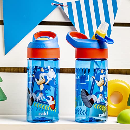 Zak Designs Sonic the Hedgehog Kids Water Bottle with Spout Cover and Built-in Carrying Loop, Made of Durable Plastic, Leak-Proof Water Bottle Design for Travel (17.5 oz, Non-BPA, Pack of 2)