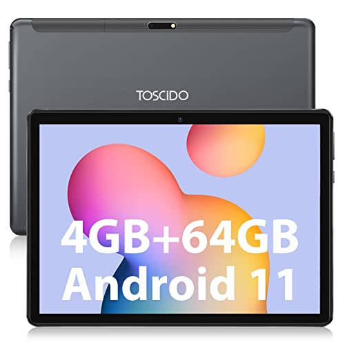 TOSCiDO Android 11 Tablet, 10 inch Tablet, 4GB RAM 64GB Storage, Octa-Core Processor, HD IPS Display, Dual Camera, Wi-Fi Support, Bluetooth, GPS, FM, USB Type-C Charging, Tablet Grey