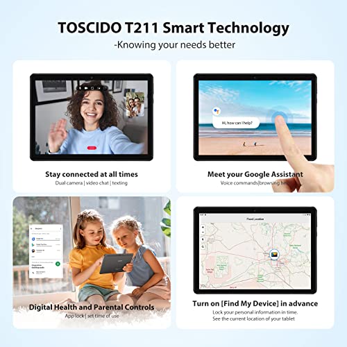 TOSCiDO Android 11 Tablet, 10 inch Tablet, 4GB RAM 64GB Storage, Octa-Core Processor, HD IPS Display, Dual Camera, Wi-Fi Support, Bluetooth, GPS, FM, USB Type-C Charging, Tablet Grey