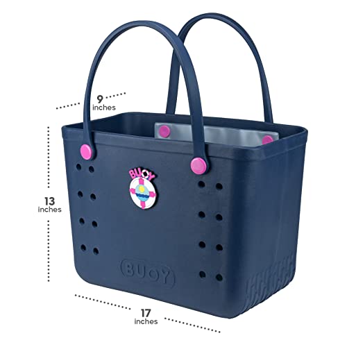 Buoy Tote Bag | Large Beach Tote Bags for Women | Nurse + Teacher Tote Bag | Waterproof Sandproof Rubber Beach Bag | For Pool, Concerts, Weekend Travel Tote Bags | Large Tote Bags for Women | Navy