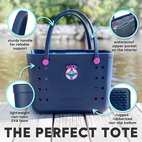 Buoy Tote Bag | Large Beach Tote Bags for Women | Nurse + Teacher Tote Bag | Waterproof Sandproof Rubber Beach Bag | For Pool, Concerts, Weekend Travel Tote Bags | Large Tote Bags for Women | Navy