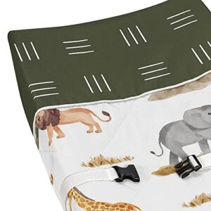 Sweet Jojo Designs Jungle Animals Boy Girl Baby Nursery Changing Pad Cover Hunter Green Yellow Grey Rust Orange Black White Wildlife Safari Animal Gray Elephant Giraffe Lion Monkey Leopard Cheetah