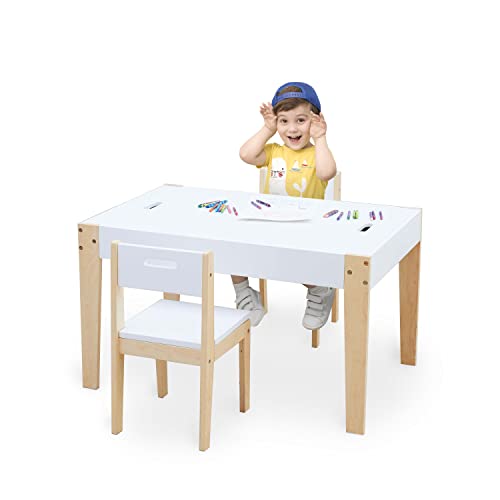 Fantasy Fields 3 Piece Way, White Play 2 Chairs Set with Storage and Convertible Chalkboard Table Top