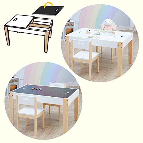 Fantasy Fields 3 Piece Way, White Play 2 Chairs Set with Storage and Convertible Chalkboard Table Top