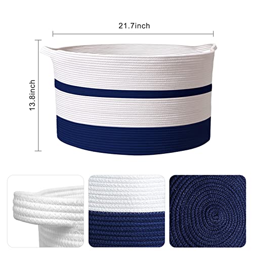 Mtesbonnie Large Cotton Rope Basket 21.7" x 21.7" x 13.8" Blanket Holder Basket Nursery Baby Laundry Basket Woven Soft Toy Storage Basket with Handle for Comforter Cushions Thread Home Decor Basket