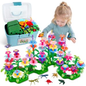 birthday toys gifts for 2 3 4 5 6 years old toddlers girls boys (156pcs), flower garden building stacking puzzle games & activities, educational learning toys for preschool kids age 2+