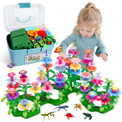 Birthday Toys Gifts for 2 3 4 5 6 Years Old Toddlers Girls Boys (156PCS), Flower Garden Building Stacking Puzzle Games & Activities, Educational Learning Toys for Preschool Kids Age 2+