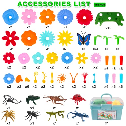 Birthday Toys Gifts for 2 3 4 5 6 Years Old Toddlers Girls Boys (156PCS), Flower Garden Building Stacking Puzzle Games & Activities, Educational Learning Toys for Preschool Kids Age 2+