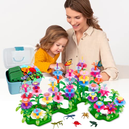 Birthday Toys Gifts for 2 3 4 5 6 Years Old Toddlers Girls Boys (156PCS), Flower Garden Building Stacking Puzzle Games & Activities, Educational Learning Toys for Preschool Kids Age 2+