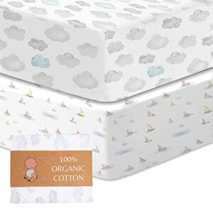 sweave organic crib sheets (2-pack) - breathable double-elastic fitted crib sheet, extra protection for your baby, 100% gots certified organic cotton, secure & snug fit, crib sheets neutral (28"x52")