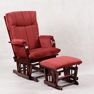Artiva USA Marsala Super Soft Microfiber Cushion Cherry Wood Glider Chair and Ottoman Set,