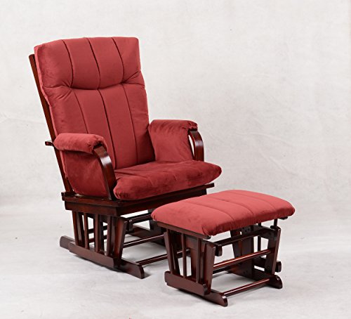 Artiva USA Marsala Super Soft Microfiber Cushion Cherry Wood Glider Chair and Ottoman Set,