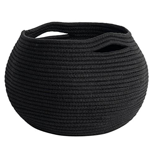 Goodpick Small Rope Storage Basket, Black Round Baskets for Socks, Dog Toys, Towels, Cute Baby Basket for Living Room, Bedroom, Nursery, Towel Baskets for Bathroom, 10 x 8.3 inches