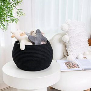 Goodpick Small Rope Storage Basket, Black Round Baskets for Socks, Dog Toys, Towels, Cute Baby Basket for Living Room, Bedroom, Nursery, Towel Baskets for Bathroom, 10 x 8.3 inches