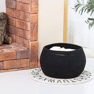 Goodpick Small Rope Storage Basket, Black Round Baskets for Socks, Dog Toys, Towels, Cute Baby Basket for Living Room, Bedroom, Nursery, Towel Baskets for Bathroom, 10 x 8.3 inches