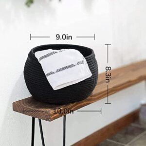 Goodpick Small Rope Storage Basket, Black Round Baskets for Socks, Dog Toys, Towels, Cute Baby Basket for Living Room, Bedroom, Nursery, Towel Baskets for Bathroom, 10 x 8.3 inches