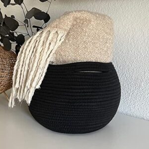 Goodpick Small Rope Storage Basket, Black Round Baskets for Socks, Dog Toys, Towels, Cute Baby Basket for Living Room, Bedroom, Nursery, Towel Baskets for Bathroom, 10 x 8.3 inches