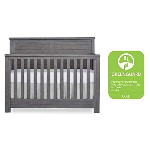 Evolur Belmar Double Dresser in Rustic Grey, 54x20.25x33 Inch (Pack of 1) & Belmar Flat 5-in-1 Convertible Crib in Rustic Grey, Greenguard Gold Certified