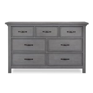 Evolur Belmar Double Dresser in Rustic Grey, 54x20.25x33 Inch (Pack of 1) & Belmar Flat 5-in-1 Convertible Crib in Rustic Grey, Greenguard Gold Certified